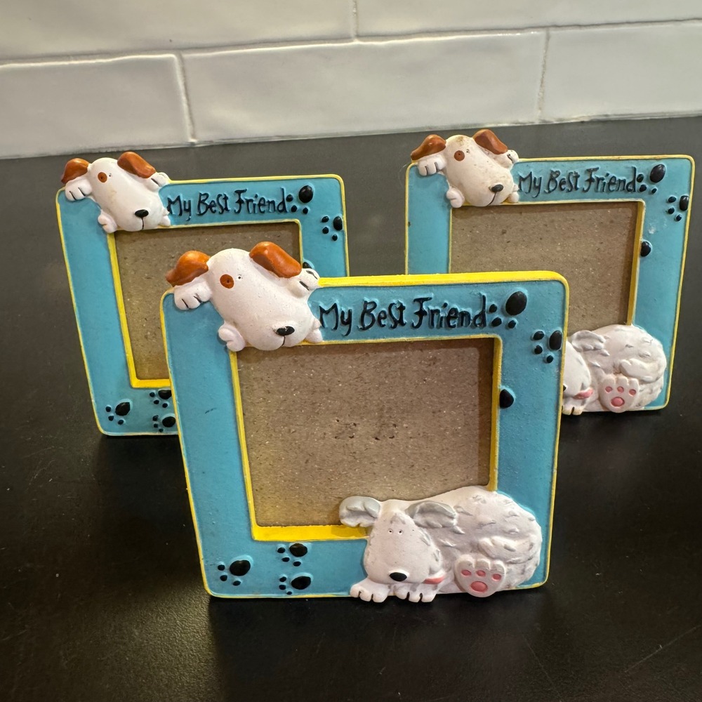 Dog Picture Frame Set of 3 Blue My Best Friend 3D Puppy Decor
